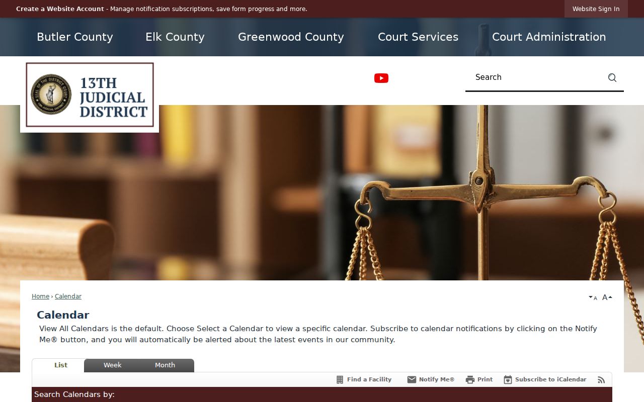 Greenwood County court calendar in the 13th Judicial District event interface