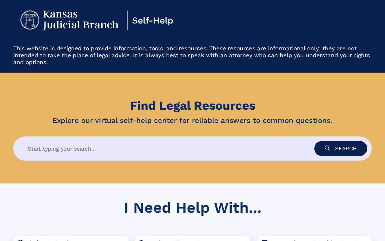 Kansas Judicial Branch Self-Help portal relevant to Eureka court users for the Eureka court docket