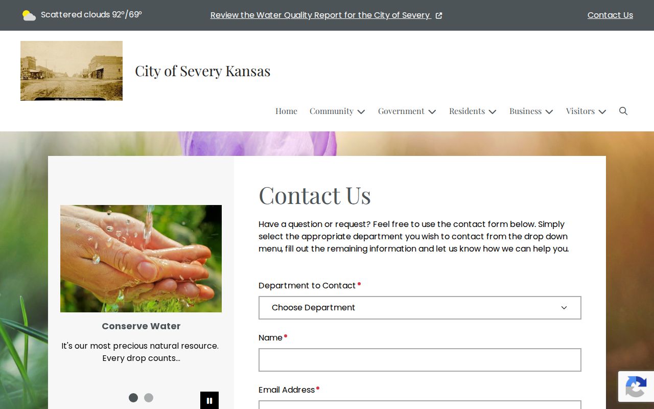 Official Severy contact form for municipal correspondence for the Severy court docket