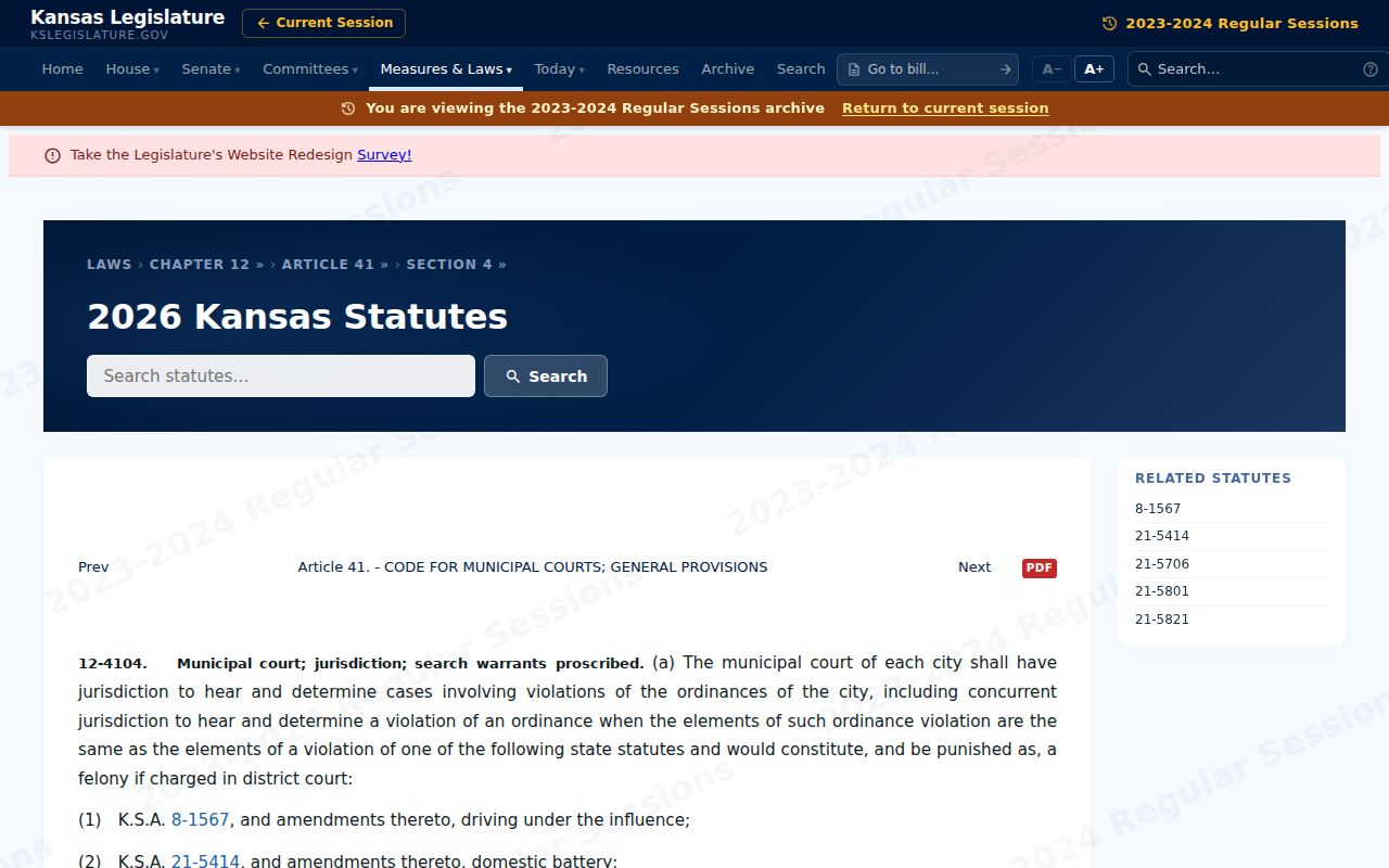 Kansas municipal court jurisdiction for Greenwood County traffic records